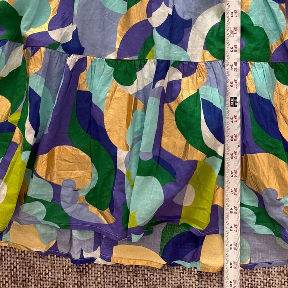 JUDE CONNALLY NWT Monaco Tiered Midi Dress w/Tasseled Cuffs S Blue Purple Gold - Picture 10 of 10